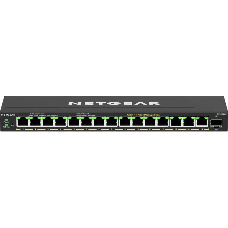 Transceptor de Red Netgear 16-Port High-Power PoE+ Gigabit Ethernet Plus Switch (231W)