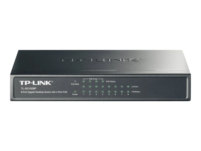 Switch de Red TP-Link 8 Port Gigabit Switch (TL-SG1008P) w/4 PoE+ Ports 64W Plug & Play