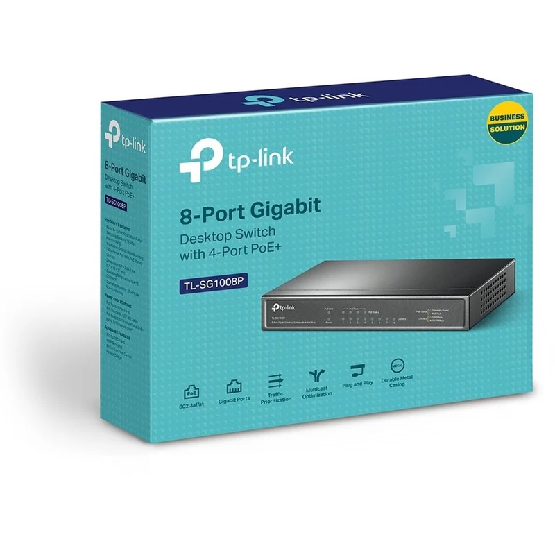 Switch de Red TP-Link 8 Port Gigabit Switch (TL-SG1008P) w/4 PoE+ Ports 64W Plug & Play