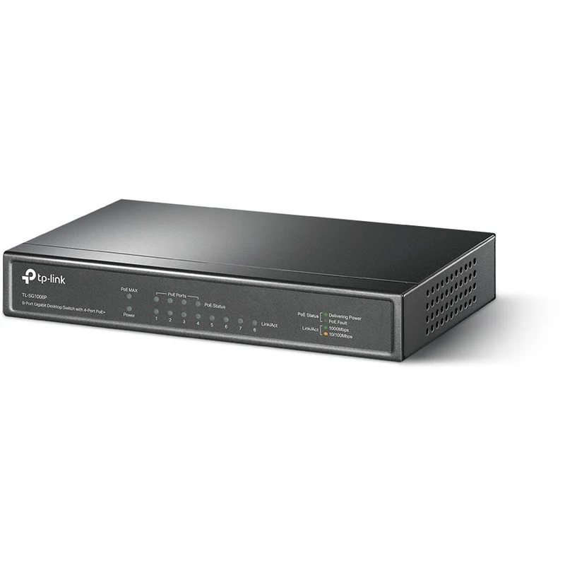 Switch de Red TP-Link 8 Port Gigabit Switch (TL-SG1008P) w/4 PoE+ Ports 64W Plug & Play