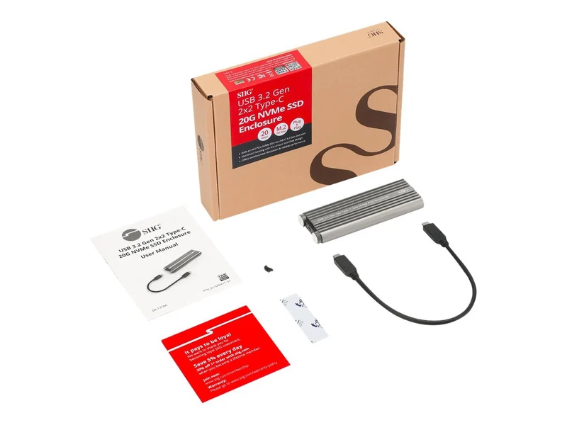 Accesorios de Redes SIIG USB 3.2 Gen 2x2 Type-C 20G PCIe NVMe SSD Enclosure