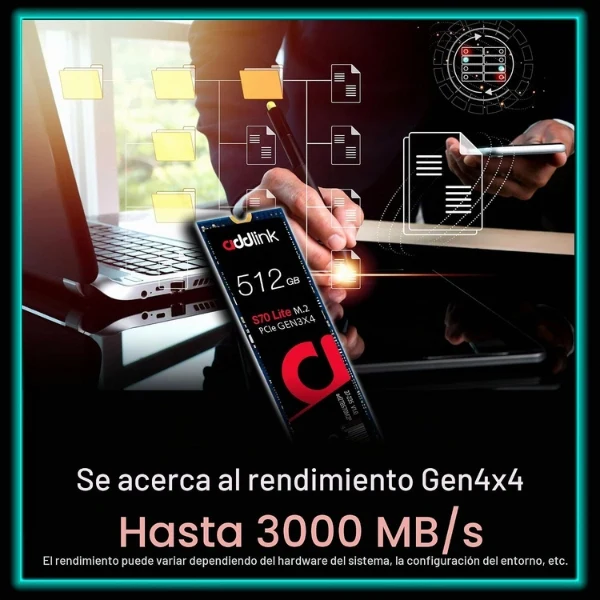 Disco Duro SSD Addlink S70 Lite 512GB 3D TLC NAND PCIe Gen 3.0x4 NVMe M.2 - AD512GBS70LTM2P