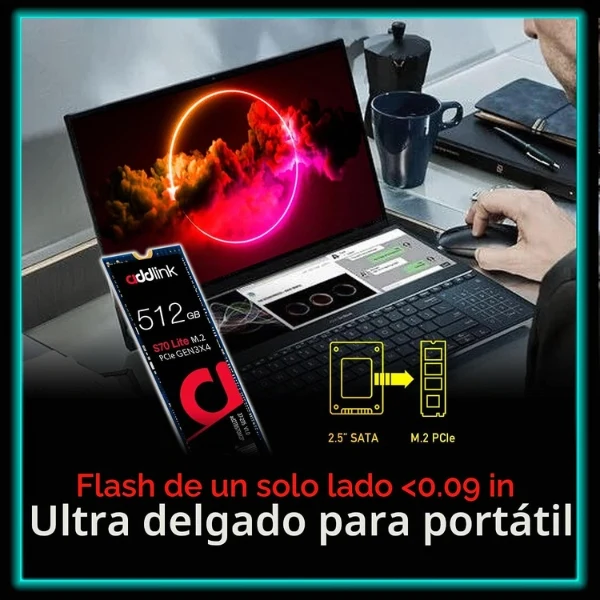 Disco Duro SSD Addlink S70 Lite 512GB 3D TLC NAND PCIe Gen 3.0x4 NVMe M.2 - AD512GBS70LTM2P