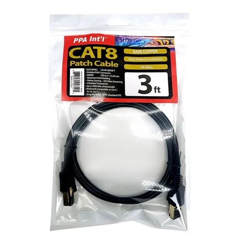 Cables de Red PPA 3 Ft. CAT 8 Gold-Plated Ethernet Cable Negro