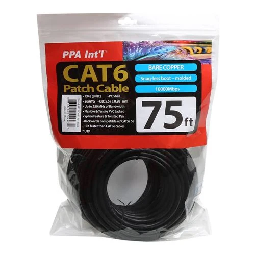 Cables de Red PPA 75 ft. CAT 6 Snagless Ethernet Cable Negro