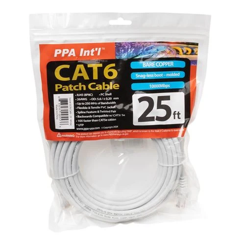 Cables de Red PPA 25 Ft. Cat 6 Molded Snagless Ethernet Cable Blanco