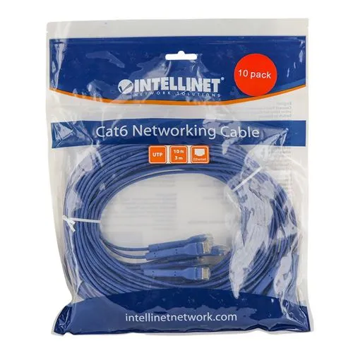 Cables de Red Intellinet Cat6 Stranded U/UTP FlexiBoot Slim Network Ethernet Cable 10ft. 10-Pack-Blue Azul