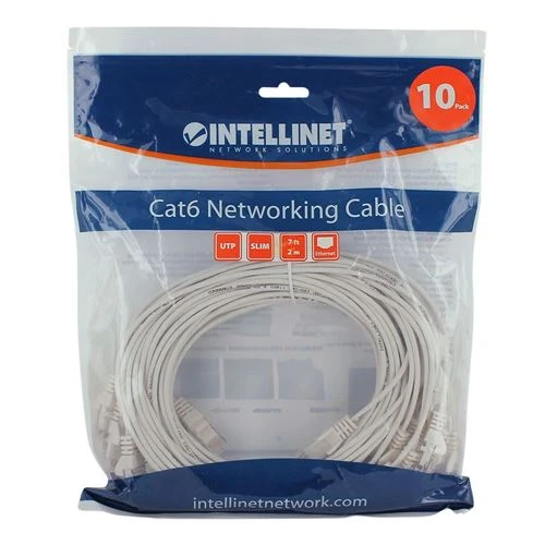 Cables de Red Intellinet Cat6 Stranded U/UTP Slim Network Ethernet Cable 7Ft. Snag-Free Blanco