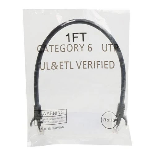 Cables de Red PPA 1 Ft. CAT 6 Snagless Ethernet Cable Negro