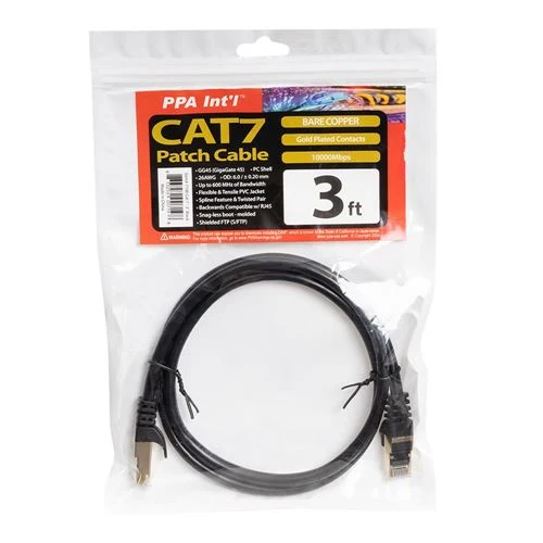 Cables de Red PPA 3 Ft. Cat 7 Molded Snagless Ethernet Cable Negro