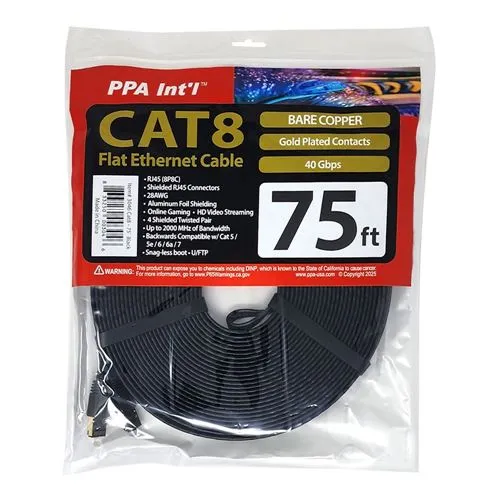 Cables de Red PPA 75 Ft. CAT 8 Bare Copper Negro