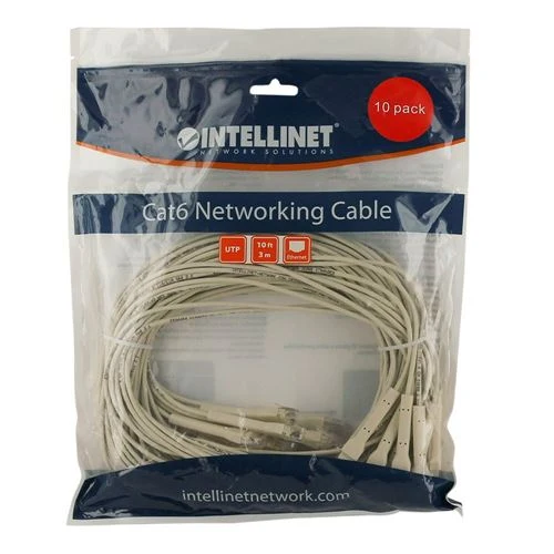 Cables de Red Intellinet Cat6 Stranded U/UTP FlexiBoot Slim Network Ethernet Cable 10Ft. 10-Pack-White Blanco