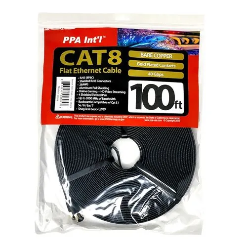 Cables de Red PPA 100 Ft. CAT 8 Bare Copper Negro