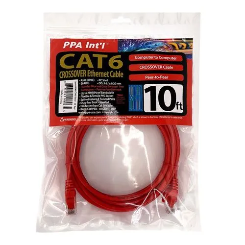 Cables de Red PPA 10 Ft. CAT 6 Crossover Ethernet Cable Rojo