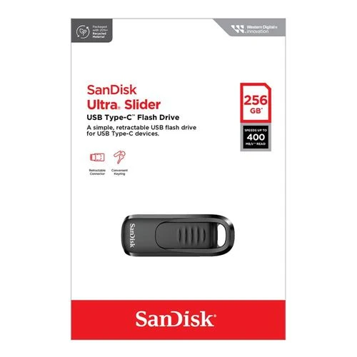 Memoria USB Sandisk 256GB Ultra Slider Type-C SuperSpeed+ USB 3.2 (Gen 1) Flash Drive Negro