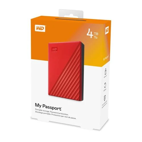 Disco Duro WD My Passport 4TB USB 3.2 (Gen 1 Type-A) 2.5" Portable External Hard Drive Rojo