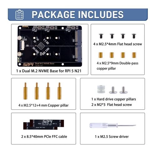 Base NVMe 52Pi N21 Dual M.2 2280 para Raspberry Pi 5