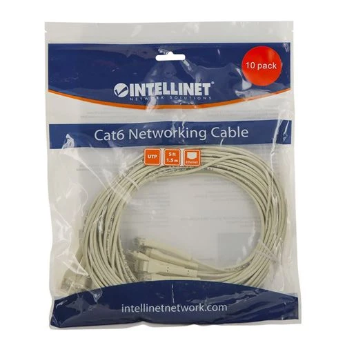 Cables de Red Intellinet Cat6 U/UTP FlexiBoot Slim Network Ethernet Cable 5ft. 10-Pack- White Blanco