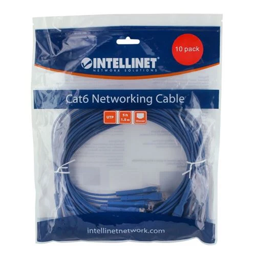 Cables de Red Intellinet Cat6 Stranded U/UTP FlexiBoot Slim Network Ethernet Cable 5ft.10-Pack-Blue Azul