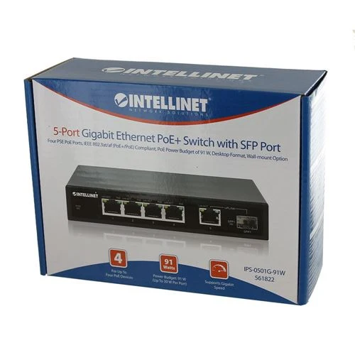 Switch de Red Intellinet 5-Port Gigabit Ethernet PoE+ Switch