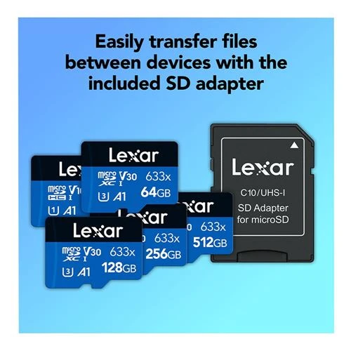 Tarjeta de Memoria Lexar 128GB BLUE Series 633x microSDHC/microSDXC UHS-I Class 10 U3 V30 Flash Memory Card Azul