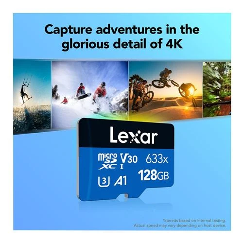 Tarjeta de Memoria Lexar 128GB BLUE Series 633x microSDHC/microSDXC UHS-I Class 10 U3 V30 Flash Memory Card Azul