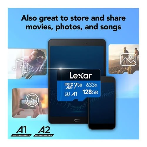 Tarjeta de Memoria Lexar 128GB BLUE Series 633x microSDHC/microSDXC UHS-I Class 10 U3 V30 Flash Memory Card Azul