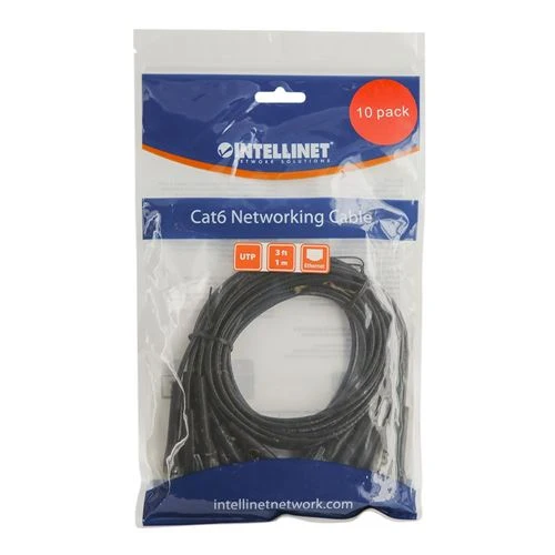 Cables de Red Intellinet Cat6 Stranded U/UTP FlexiBoot Slim Network Ethernet Cable 3ft. 10-Pack-Black Negro