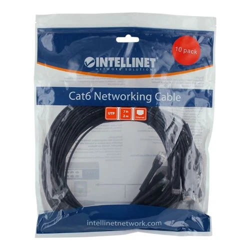 Cables de Red Intellinet Cat6 Stranded U/UTP Flexiboot Slim Network Ethernet Cable 7ft. 10-Pack-Black Negro