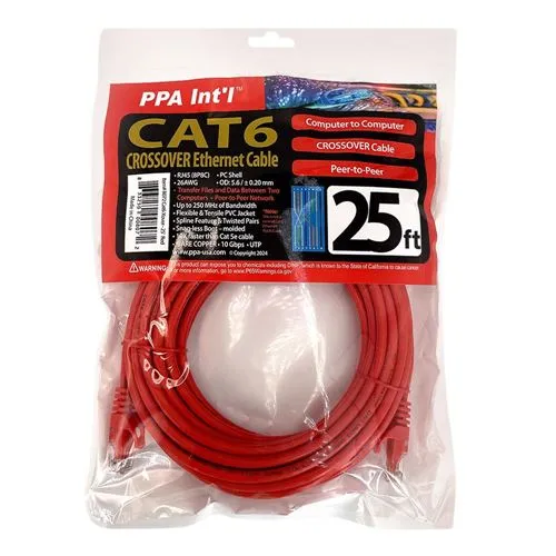 Cables de Red PPA 25 Ft. CAT 6 Crossover Ethernet Cable Rojo