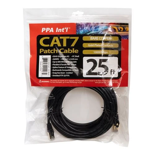 Cables de Red PPA 25 Ft. Cat 7 Molded Snagless Ethernet Cable Negro