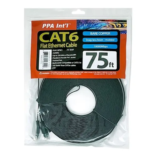 Cables de Red PPA 75 Ft. CAT 6 Bare Copper Negro