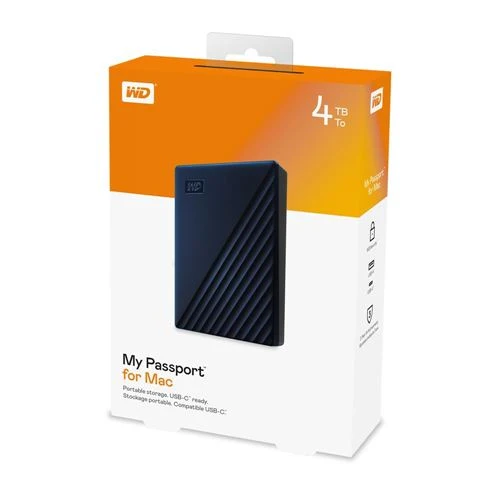 Disco Duro WD 4TB My Passport for Mac USB 3.2 Gen 2 (Type-A) External Hard Drive Azul