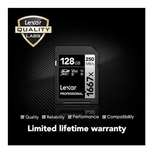 Tarjeta de Memoria Lexar 128GB Professional 1667x UHS-II SDXC SD Flash Memory Card