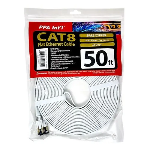 Cables de Red PPA 50 Ft. CAT 8 Bare Copper Blanco