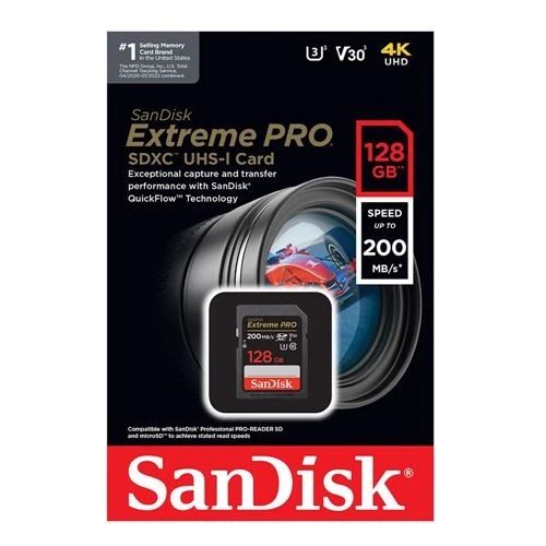 Tarjeta de Memoria Sandisk 128GB Extreme PRO SDXC Class 10 UHS-1 V30 Flash Memory Card