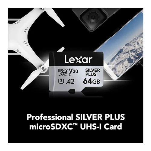 Tarjeta de Memoria Lexar 64GB Professional SILVER PLUS UHS-I microSDXC Class 10 U3 V30 Flash Memory Card Plata