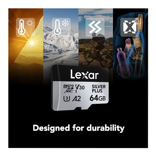 Tarjeta de Memoria Lexar 64GB Professional SILVER PLUS UHS-I microSDXC Class 10 U3 V30 Flash Memory Card Plata
