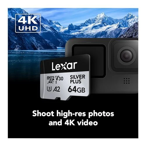 Tarjeta de Memoria Lexar 64GB Professional SILVER PLUS UHS-I microSDXC Class 10 U3 V30 Flash Memory Card Plata