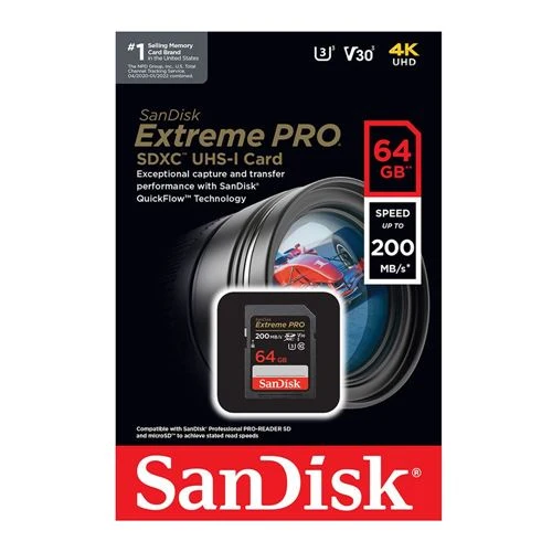 Tarjeta de Memoria Sandisk 64GB Extreme PRO SDXC Class 10 UHS-I V30 Flash Memory Card