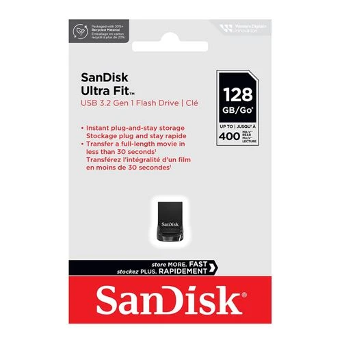Memoria USB Sandisk 128GB Ultra Fit Hi-Speed USB 3.2 (Gen 1) Flash Drive Negro