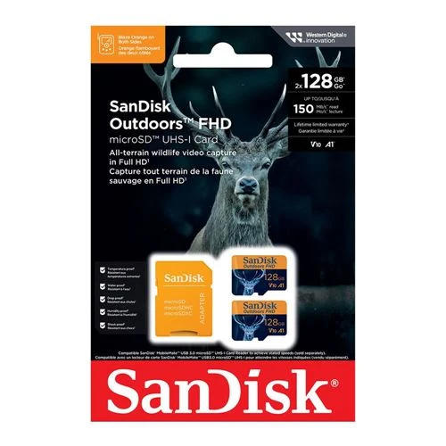 Tarjeta de Memoria Sandisk 128GB Outdoors Full HD microSDXC Class 10 / U1 / V10 Flash Memory Card (2-Pack)