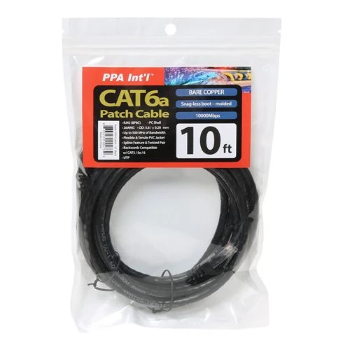 Cables de Red PPA 10 Ft. CAT 6a Snagless Molded Boots Ethernet Cable Negro