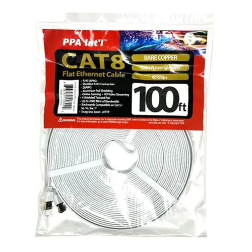 Cables de Red PPA 100 Ft. CAT 8 Bare Copper Blanco