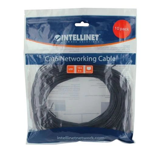 Cables de Red Intellinet Cat6 Stranded U/UTP FlexiBoot Slim Network Ethernet Cable 10ft Negro