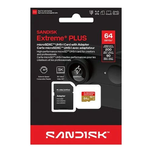 Tarjeta de Memoria Sandisk Extreme PLUS 64GB microSDXC Card UHS-I Flash Memory Card U3 V30 A2 Micro SD Card