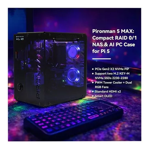 Case SunFounder Pironman 5-MAX para Raspberry Pi 5 (Dual NVMe M.2)