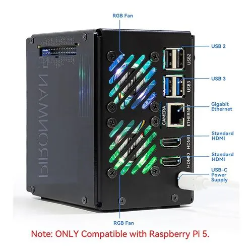 Case SunFounder Pironman 5-MAX para Raspberry Pi 5 (Dual NVMe M.2)