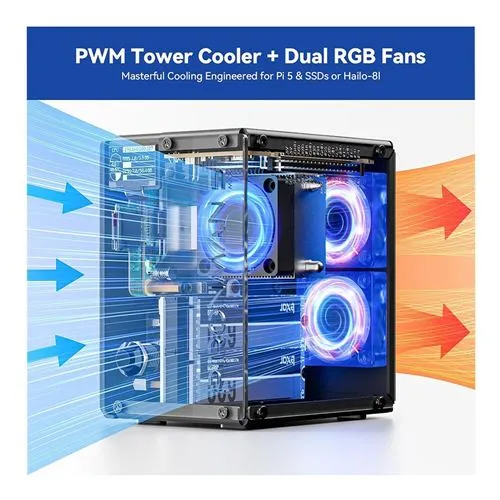 Case SunFounder Pironman 5-MAX para Raspberry Pi 5 (Dual NVMe M.2)