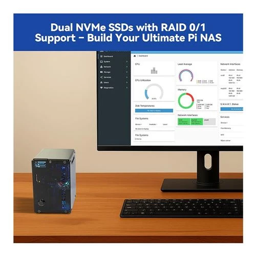 Case SunFounder Pironman 5-MAX para Raspberry Pi 5 (Dual NVMe M.2)